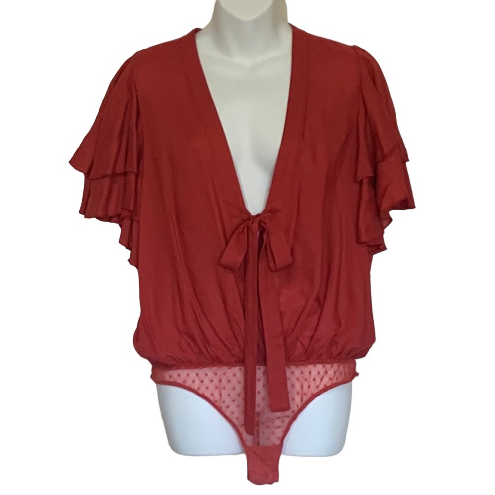 Free People Intimately Call Me Later Ruffle Sleeves Bodysuit Size Medium - Picture 4 of 13
